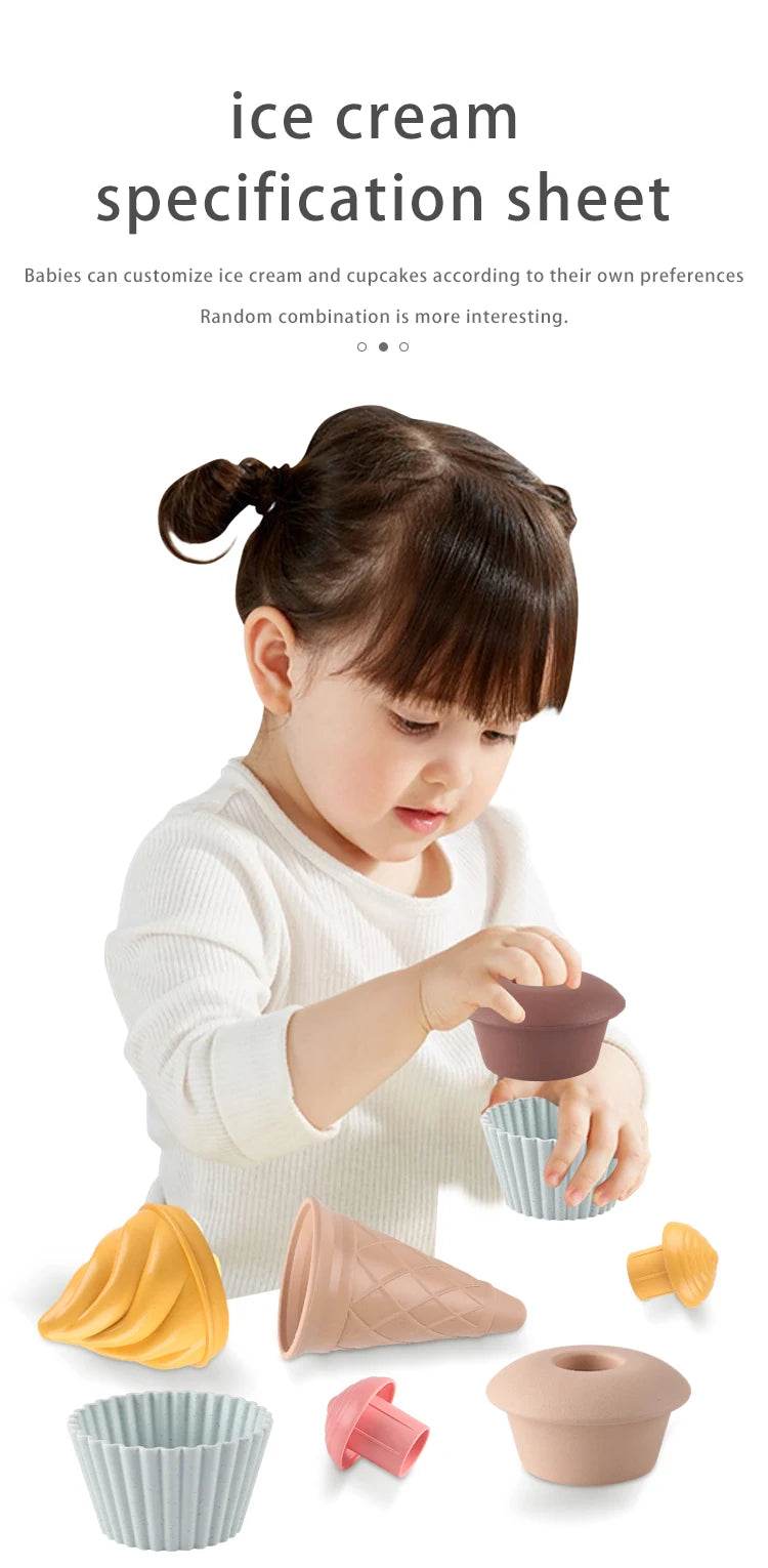 Children Beach toys play sand wheat straw material ice cream toys digging sand tools environmental Nordic wind outdoor - AIAZ