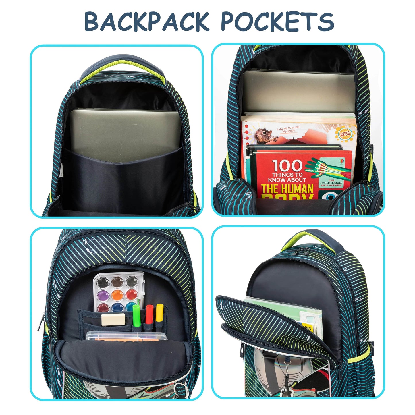3PCS Backpacks For Boys School Backpacks For Elementary Students Ages 8-10 Kids Aesthetic Backpack Set - AIAZ