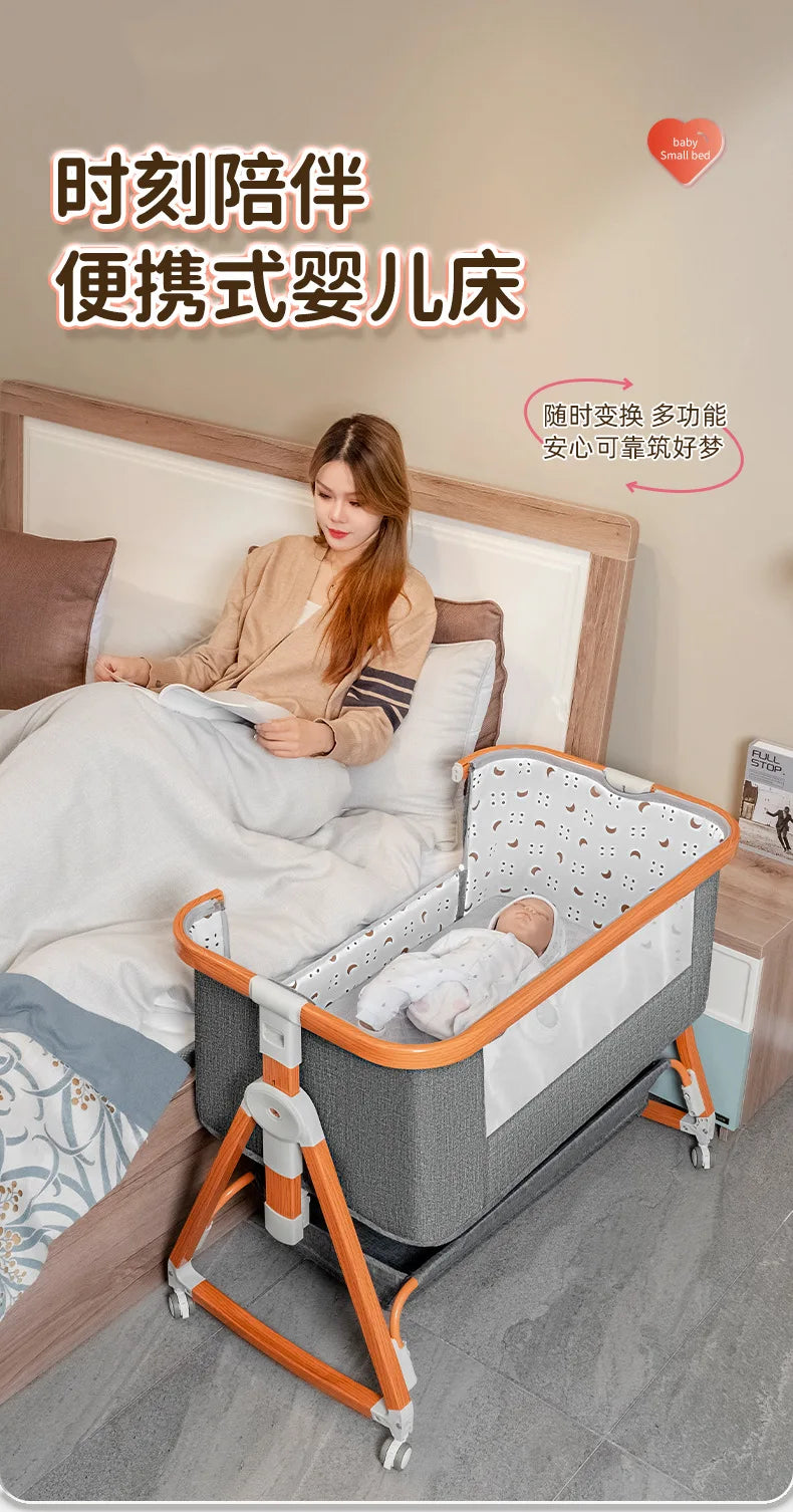 Baby bed splicing baby  movable portable cradle bed foldable multifunctional newborn adjustable