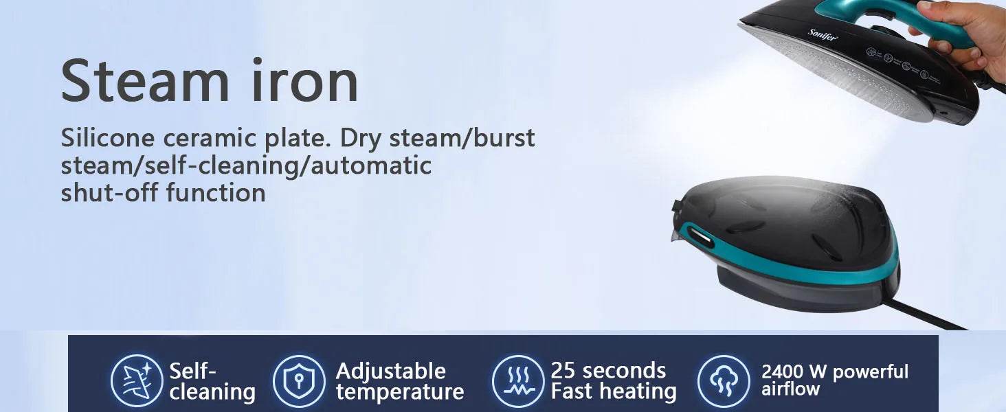Sonifer Split Steam Iron with LCD Display 2400W Fast heating1.5L Large Individual Water Tank 3 Steam Adjustment - AIAZ