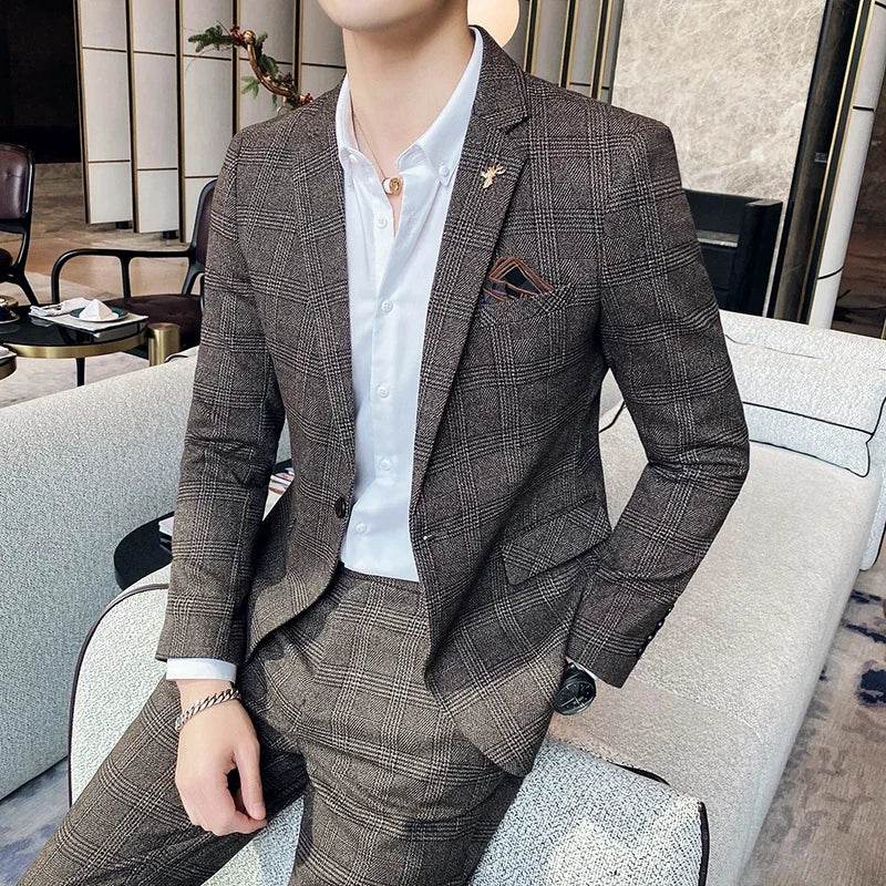 2025 Suit (Blazer+ Pants) Men's Fashion Hosts British Style Work Business Wedding Casual Art Style Elegant Gentleman Suit M-5XL - AIAZ
