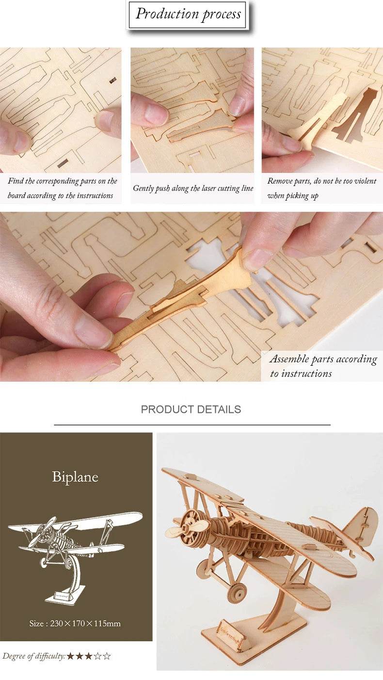 Diy 3d wooden puzzle for Assembly Puzzle Laser Cutting Sailing Ship Biplane Steam Locomotive Train Toy diy Kit for adults Child - AIAZ