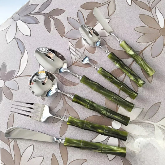 GH olive green acrylic handle 304 stainless steel cutlery cutlery cutlery spoon four-piece restaurant hotel set