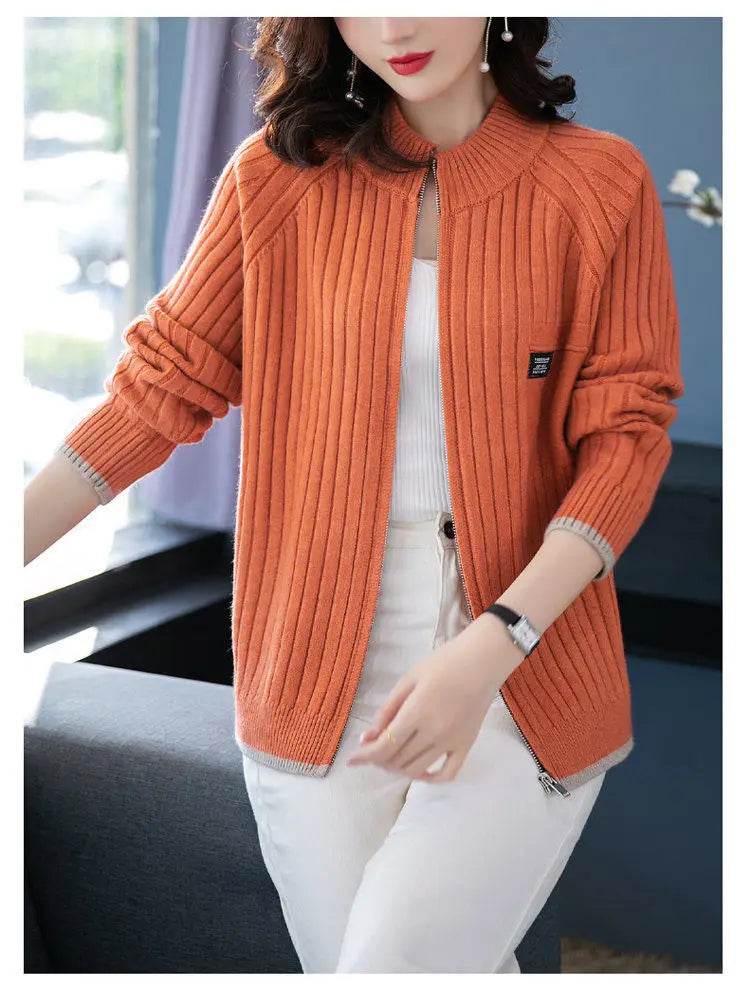 Knitted Cardigan Women's Coat 2025 Autumn Winter New Long sleeved Casual Zipper Sweaters Outwear Female Short Knitt Jacket - AIAZ