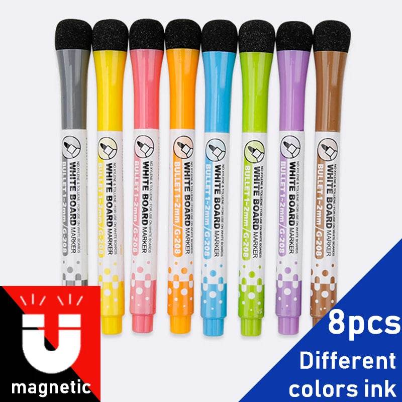 1 Set School Classroom Supplies Magnetic Erasable Whiteboard Pens Markers Dry Eraser Pages Children's Drawing Pen Board Markers - AIAZ