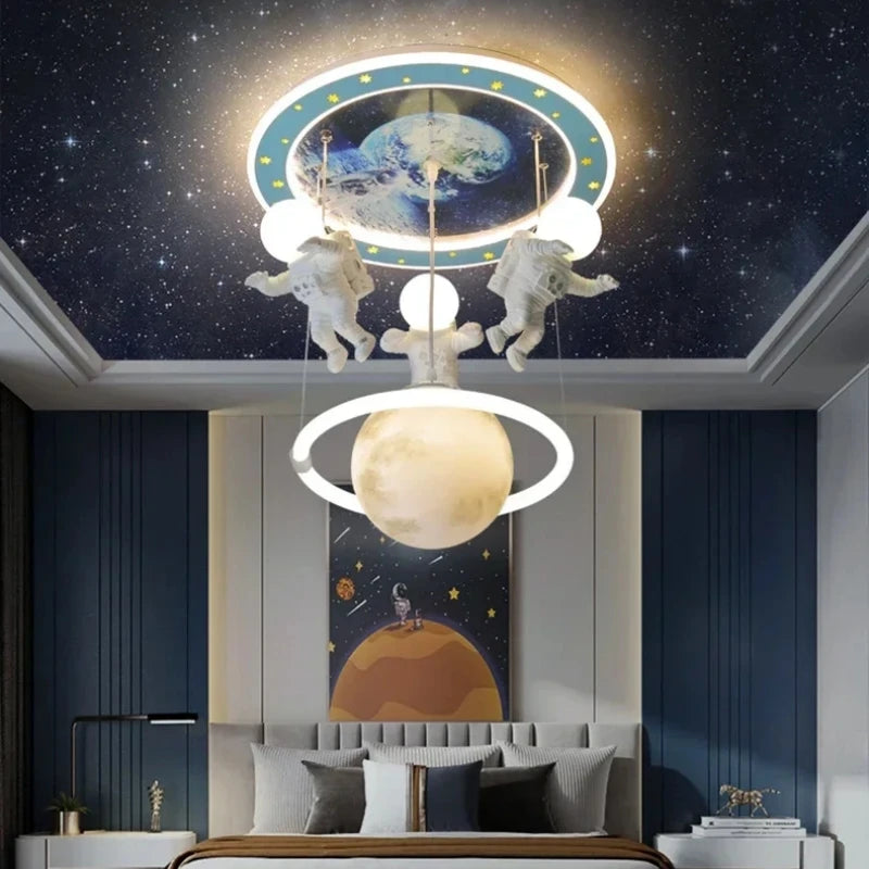 Hot Selling Creative Astronaut Children's Pendant Lights Cartoon Bedroom Lights  Decorative Lighting Fixtures Tri Colored Light