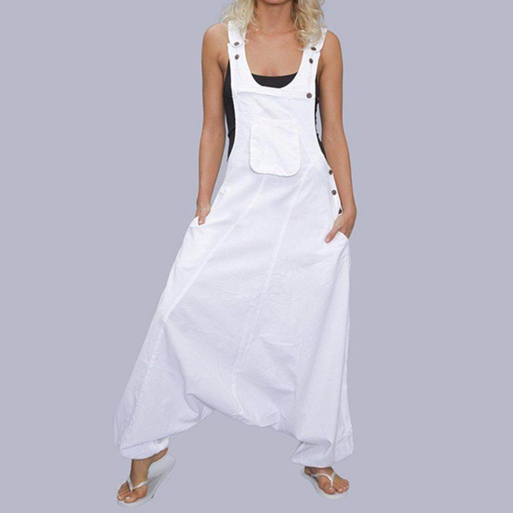 Women Summer Loose Thin Jumpsuits Harem Pants Wide Leg Pants Sleeveless Pockets Bib Jumpsuit Siamese Trousers Large Size S-5XL - AIAZ