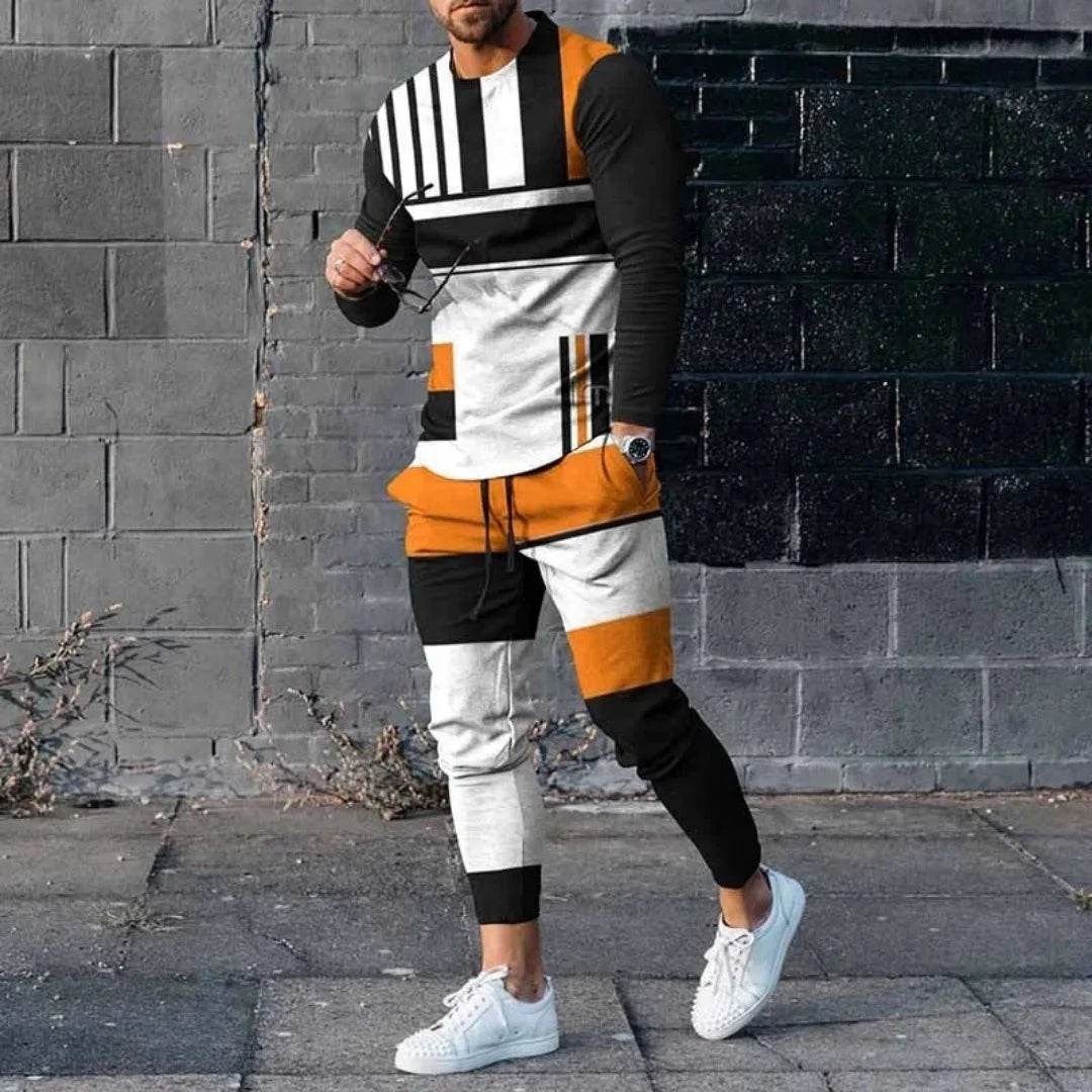 Men Clothes Set Fashion Long Sleeved T Shirt+Trousers Casual Tracksuit 2 Piece Suit Spring Male Sportswear Streetwear Oversized - AIAZ