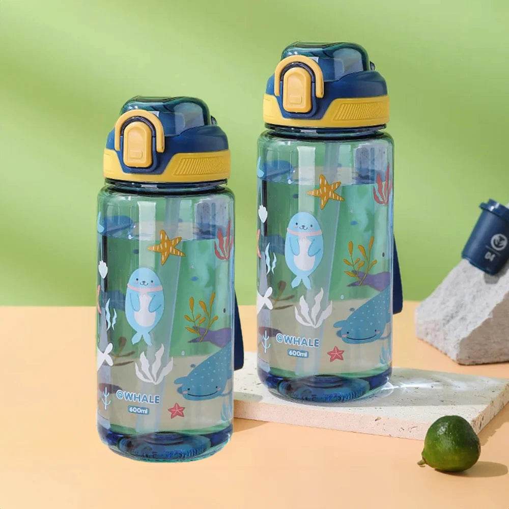 600ml Cartoon Animal Water Bottle Portable Safety Lock Cute Straw Cup Kids Leak-proof Drinking Jug For Outdoor Camping Travel - AIAZ
