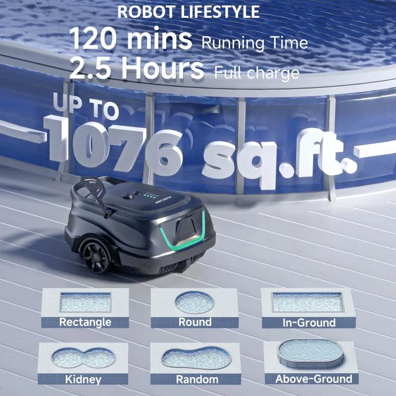 Swimming Pools Vacuum Cleaner Wireless for Floor Smart Cleaning Robot Auto-Parking Dual-layer Filtration120mins Running Time - AIAZ