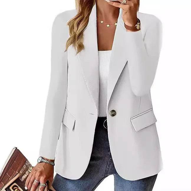 Women's Oversized Blazer Jacket Business Suit Coat Lapel Long Sleeve Solid Button Casual Elegant Coat Trendy Loose Outwear - AIAZ