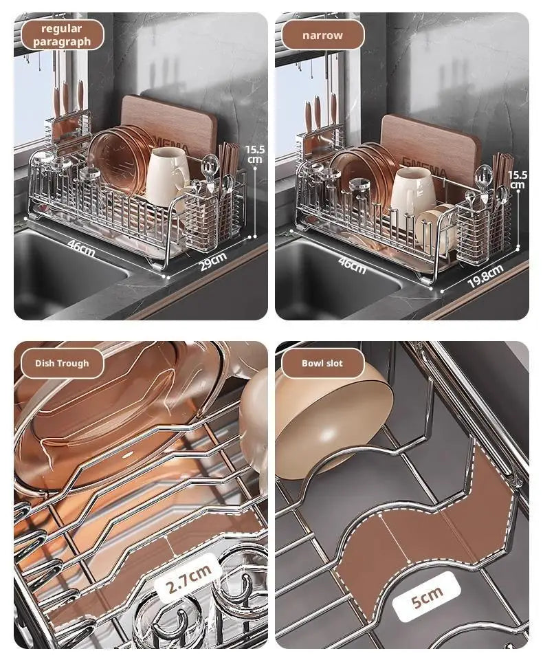 Dish Drain Rack Holder 304 Stainless Steel Bowl Drainer Tableware Cup Drying Rack Kitchen Accessories Storage Organizer Shelf