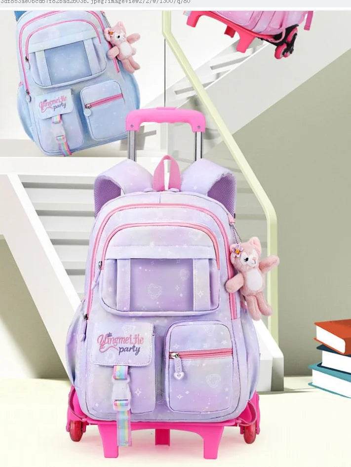 School Rolling backpack Bags school wheeled backpack for girls kids School trolley bag for girls school bag wheels for girls - AIAZ