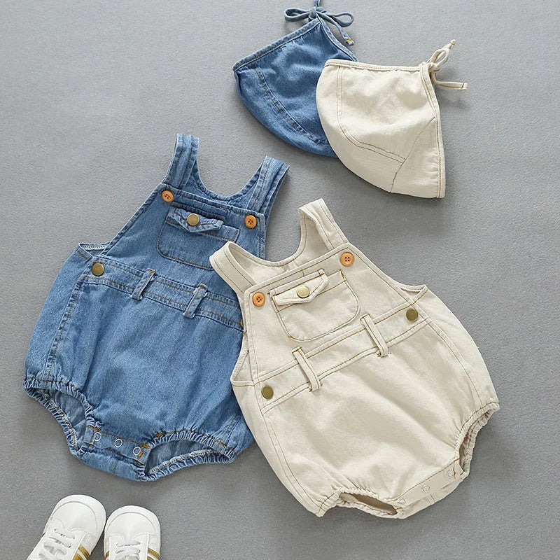 Baby Clothes Denim Sling Romper Infant Onesie Newborn One-piece 0-3 Years Old Complimentary Hat