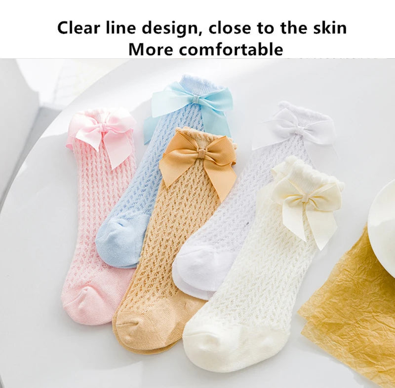 3Pairs/Lot Summer Baby Girls Socks Toddler Infant Bow Cotton Mesh Breathable Socks Newborn Princess Girl Socks For 0-3 Years