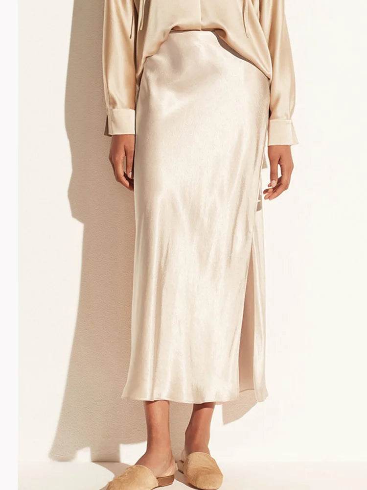 Long Satin Skirts For Women Summer High Quality Skirt With Slit On The Side Silk Elegant Black Maxi Luxury Women's Skirts 2025 - AIAZ