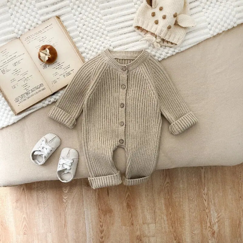 0-3Yrs Winter Newborn Kids Knitted Jumpsuit Thick Climbing Romper Baby Boys Girls Solid Color Casual Autumn Winter Baby Clothes