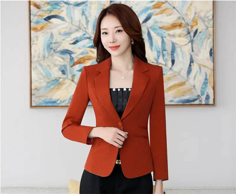 High-quality Women Blazers Jacket Fall Office Lady Business Formal Wear Small Suit Single Button Blazer Coat Mujer - AIAZ