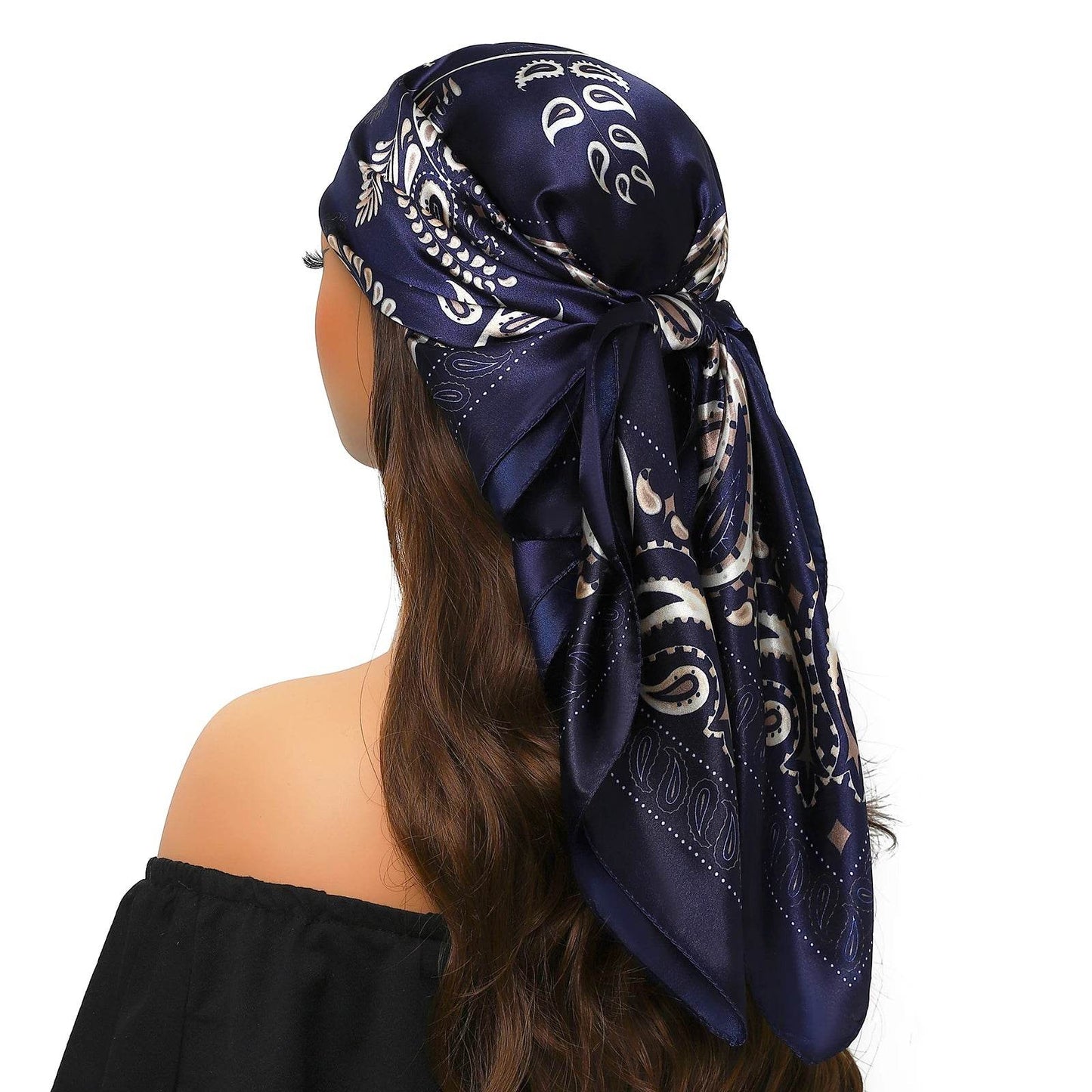 Head Scarf Women Luxury Brand Square 90*90cm Silk Foulard Satin Bandana Cheveux Soft Neckerchief Hijab Hair Scarves For Ladies - AIAZ