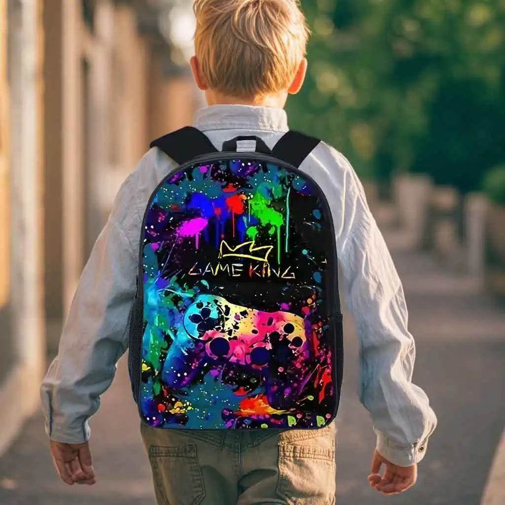 School Bags for Children Boys Game Pad Pattern Backpacks Kids Satchels Primary School Grade 1-3 Students 3 Pieces Set Backpacks - AIAZ