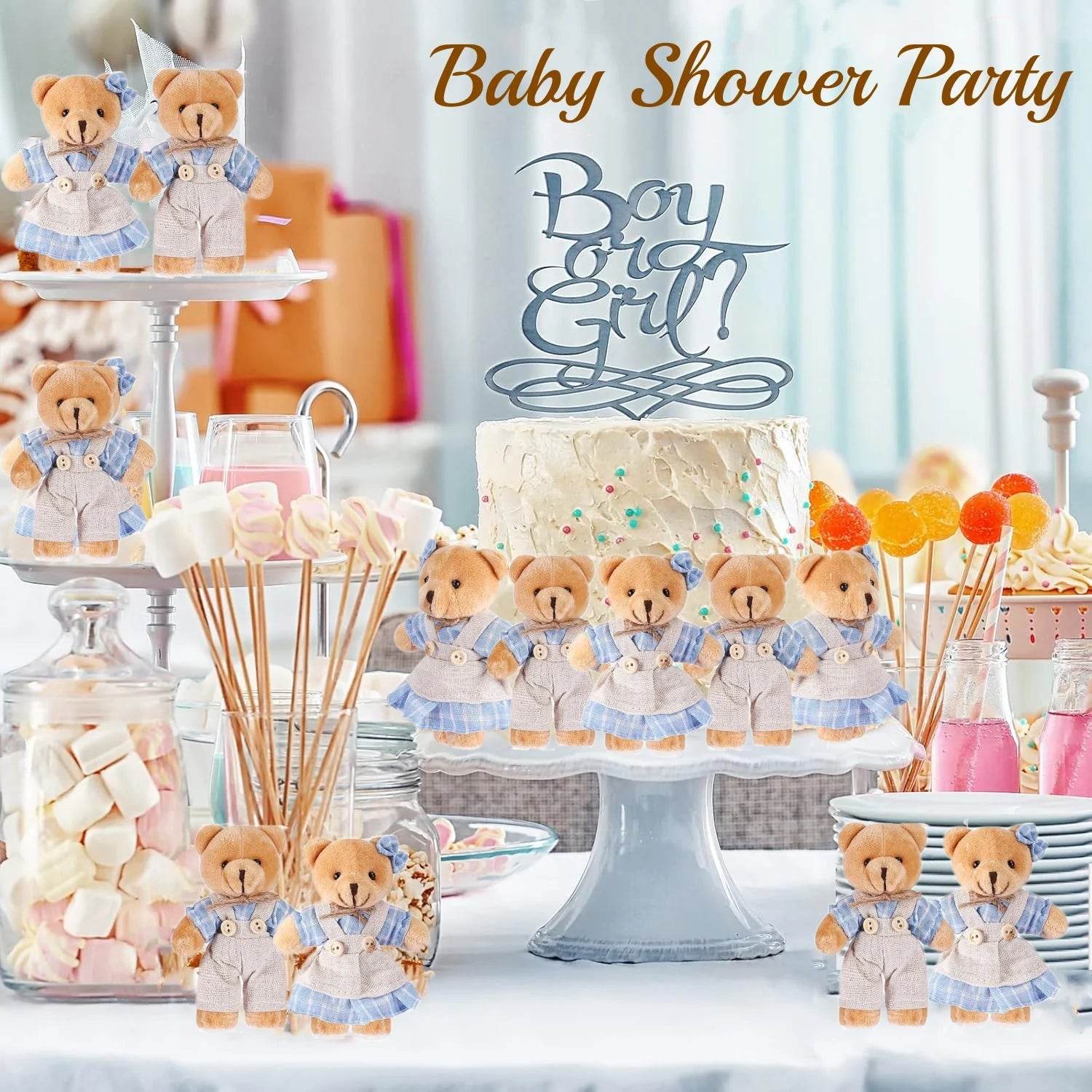 12-48PCS Mini Bear Stuffed Animal Toys Bulk 10cm Soft Plush Bears with Burlap Clothes for Baby Shower Birthday Party Decoration - AIAZ