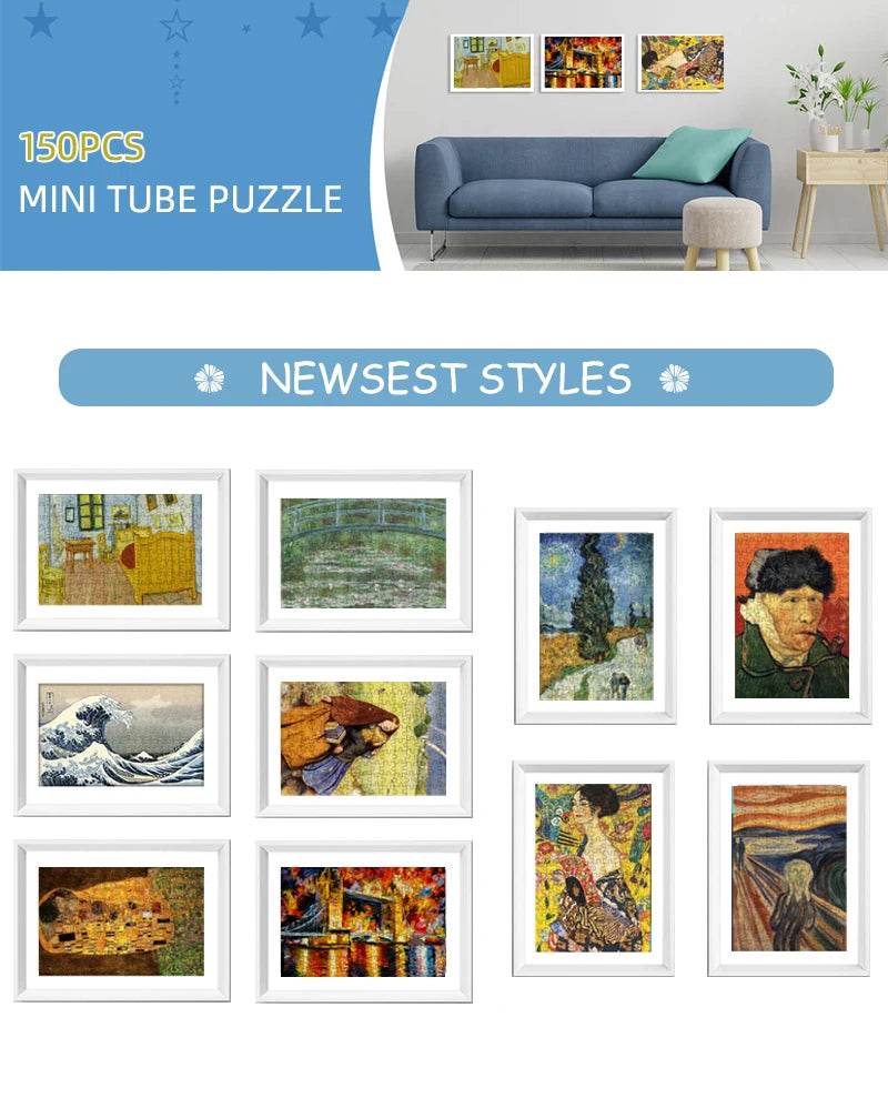 MaxRenard Jigsaw Puzzle 150pcs Mini Test Tube 15*10cm Travel Game World Famous Van Gogh Oil Paintings - AIAZ