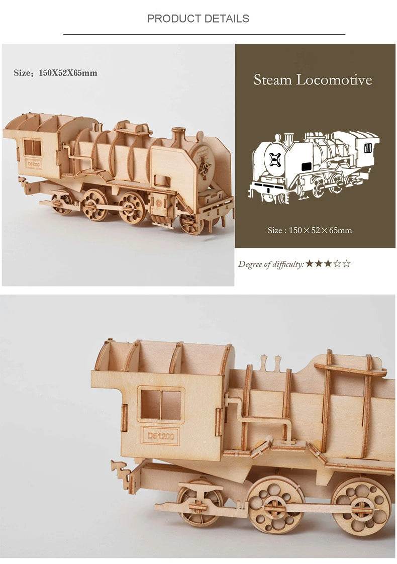 Diy 3d wooden puzzle for Assembly Puzzle Laser Cutting Sailing Ship Biplane Steam Locomotive Train Toy diy Kit for adults Child - AIAZ