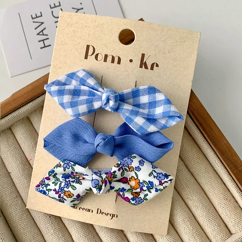 3 Pcs/lot Bows Hairpin Set for Baby Girls Cute Floral Hair Clips Plaid Bangs Clip Korean Hair Accessories Sweet Kids Headdress