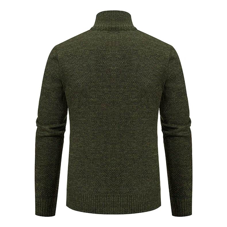 Autumn And Winter New Jersey Men's Casual Sports Coat Solid Color Stand Collar Wweater Grab Fleece Warm Zipper Cardigan - AIAZ