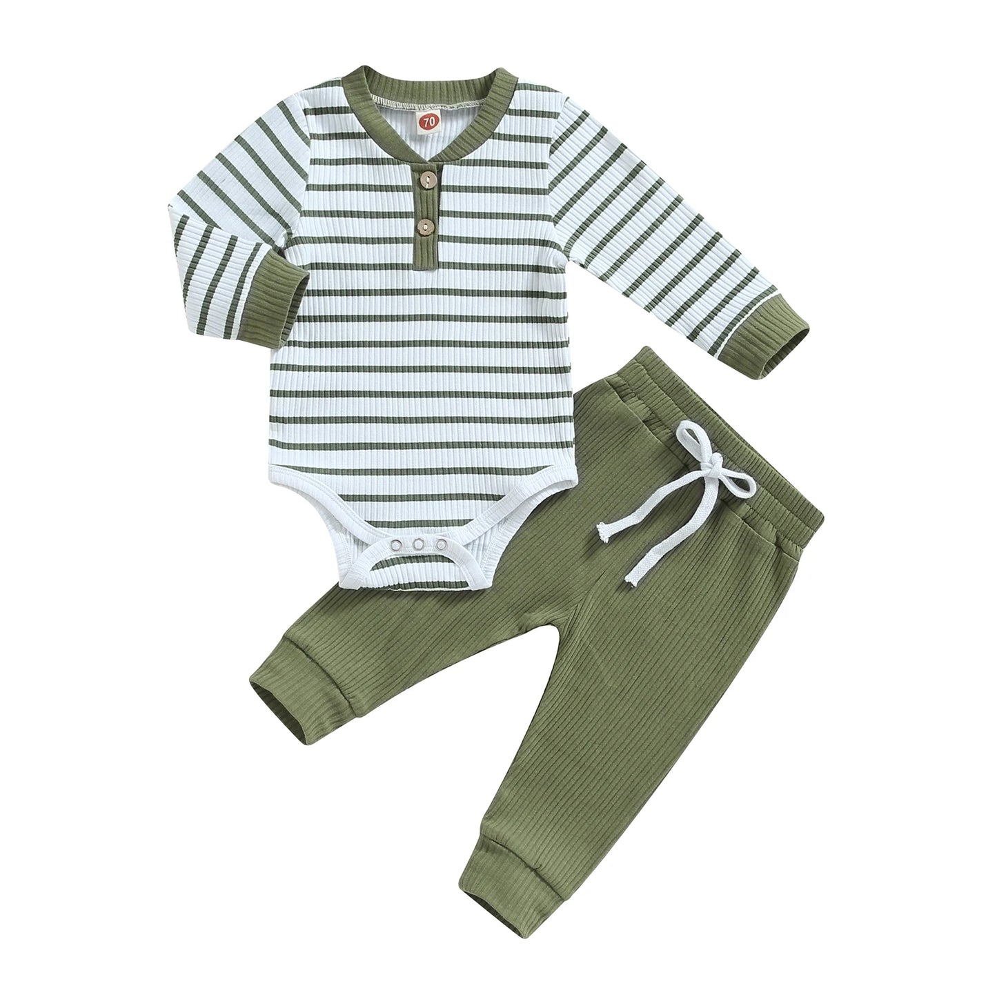 Citgeett Autumn Infant Baby Boy Fall Outfits Long Sleeve Striped Print Romper + Pants Set Warm Clothes