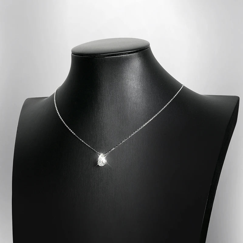 EWYA Solitaire Pear Cut 1-5CT D Color Moissanite Diamond Pendant for Women 925 Silver Plated 18k Rose Gold Chain Necklace GRA
