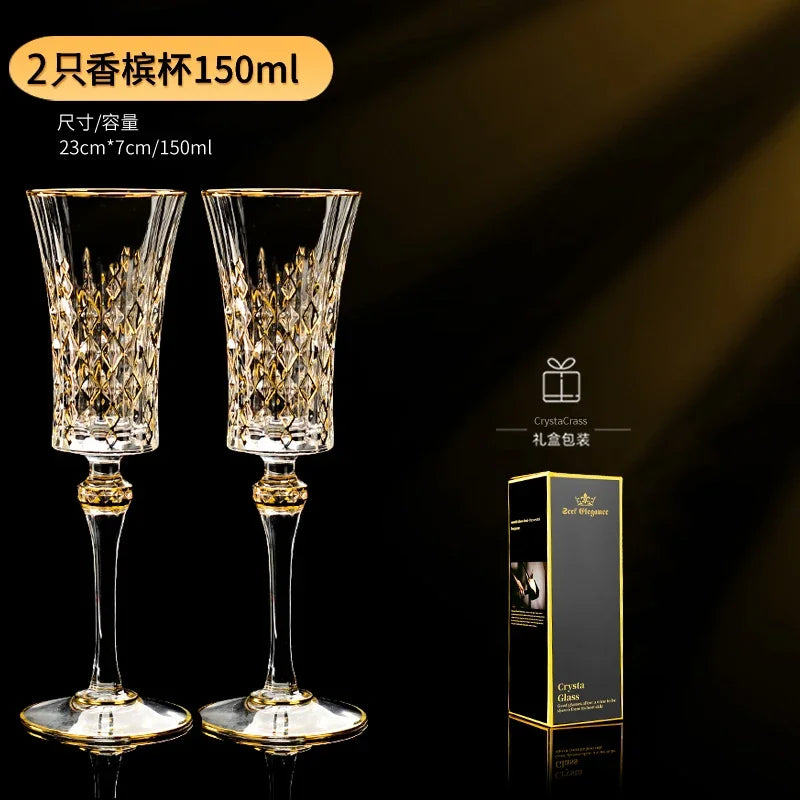 Hand-painted French imported gold cda crystal red wine glasses set home whisky strong wine glasses 2 Pack.