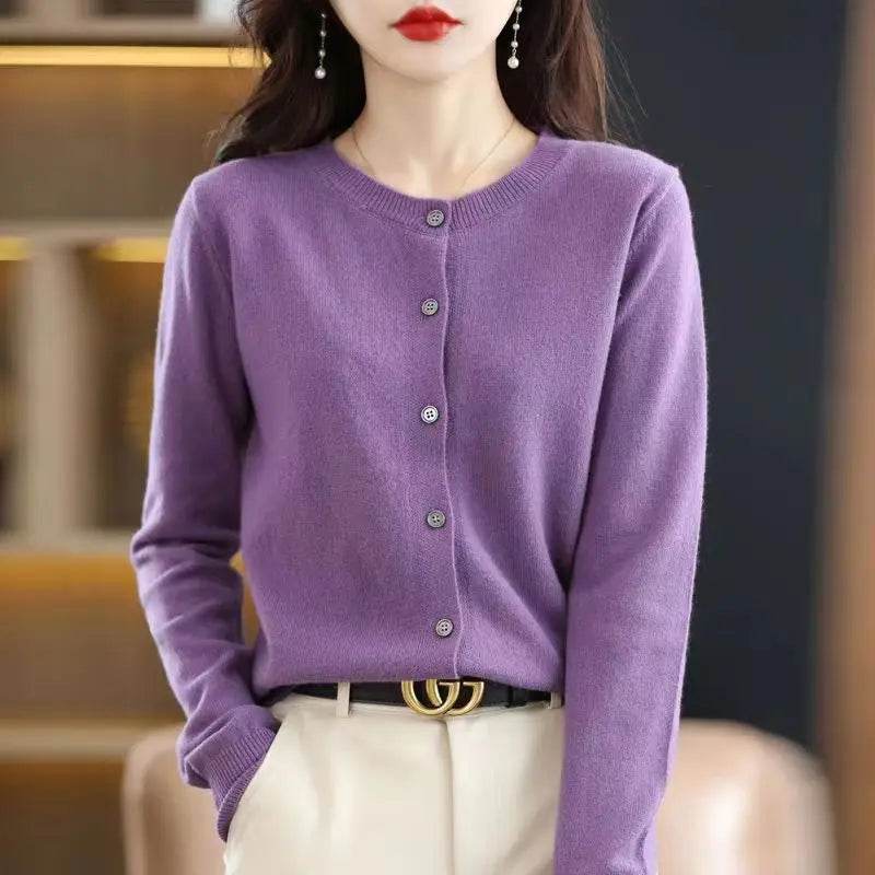 Knitted Cardigan Women's Sweater Autumn And Winter 2022 New Solid Color Coat Round Neck Short Long Sleeve Loose Korean Fashion - AIAZ
