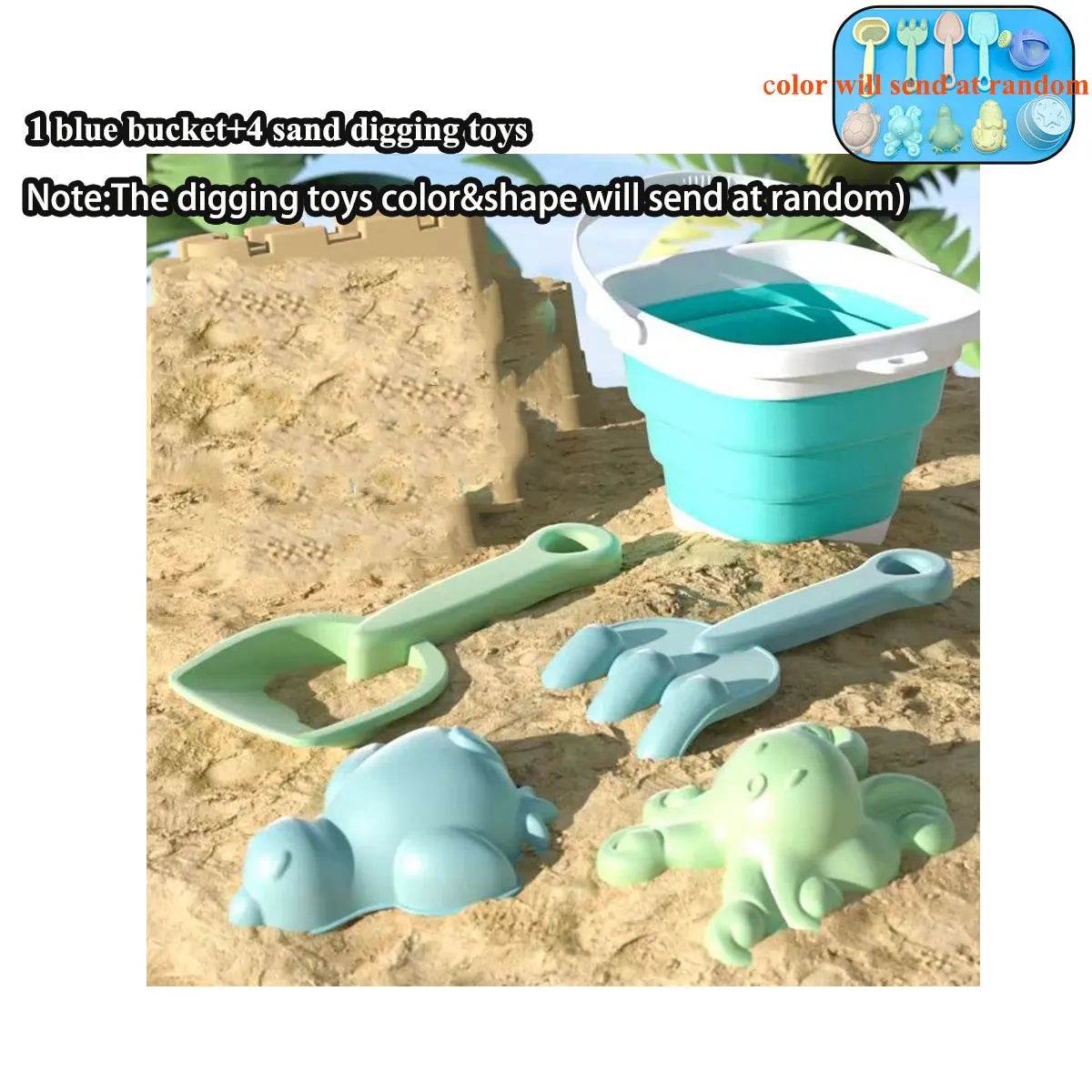 11/5/1 PCS Beach Sand Play Water Set Folding Bucket Summer Toys for Children Kids Outdoor Game Sandbox Accessories Color Random - AIAZ