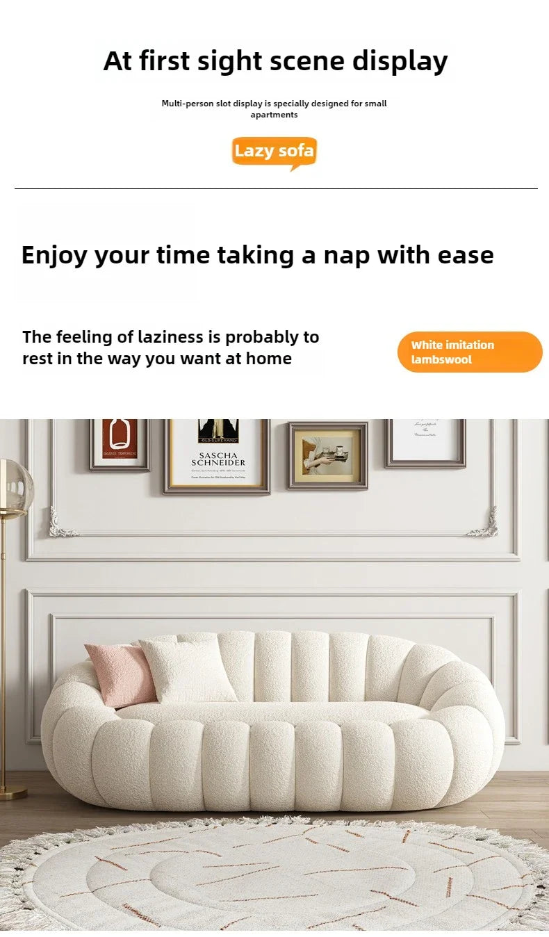 Lazy sofa that can be reclined or slept on, pumpkin sofa chair, small-sized lamb velvet fabric sofa, single sofa