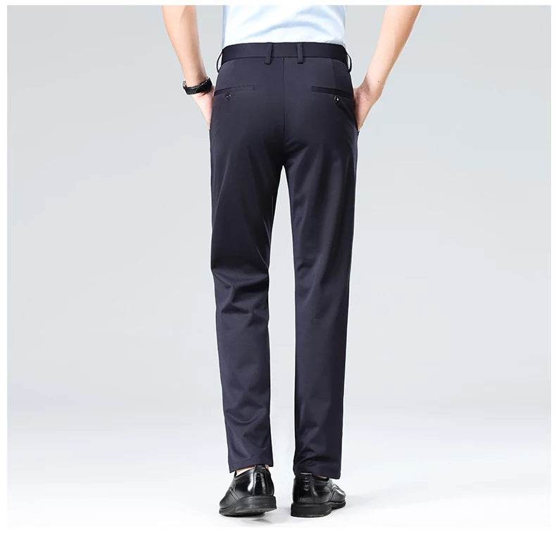Men Suit Pants Light Thin Elastic Slim Fit Dress Pants Business Solid Casual Straight Leg Trouser Men Clothing Oversize 29-42 - AIAZ