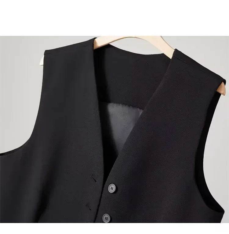 Women Suit Vest Elegant Women's V Neck Business Vest Sleeveless Waistcoat for Office Commute Style Solid Color Single-breasted - AIAZ