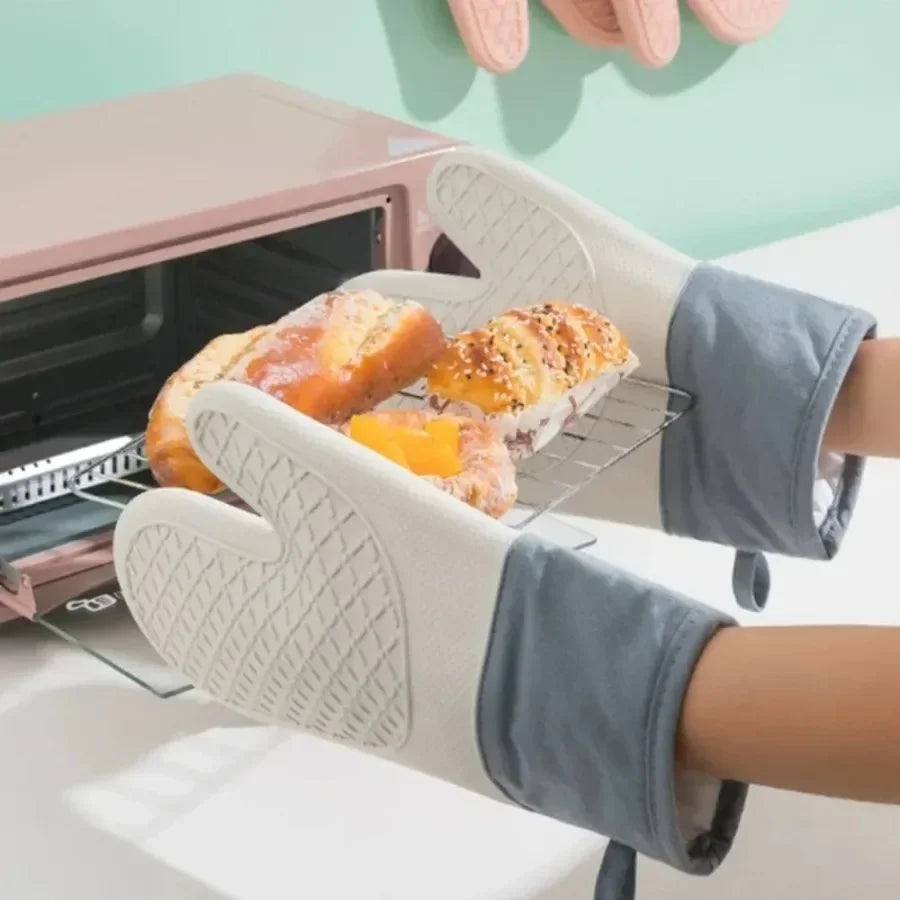 Microwave Kitchen Baking Mitt - 2pcs Silicone Oven Gloves, Thicken High Temp Resistant, Anti-burn Non-slip, Heat Gloves