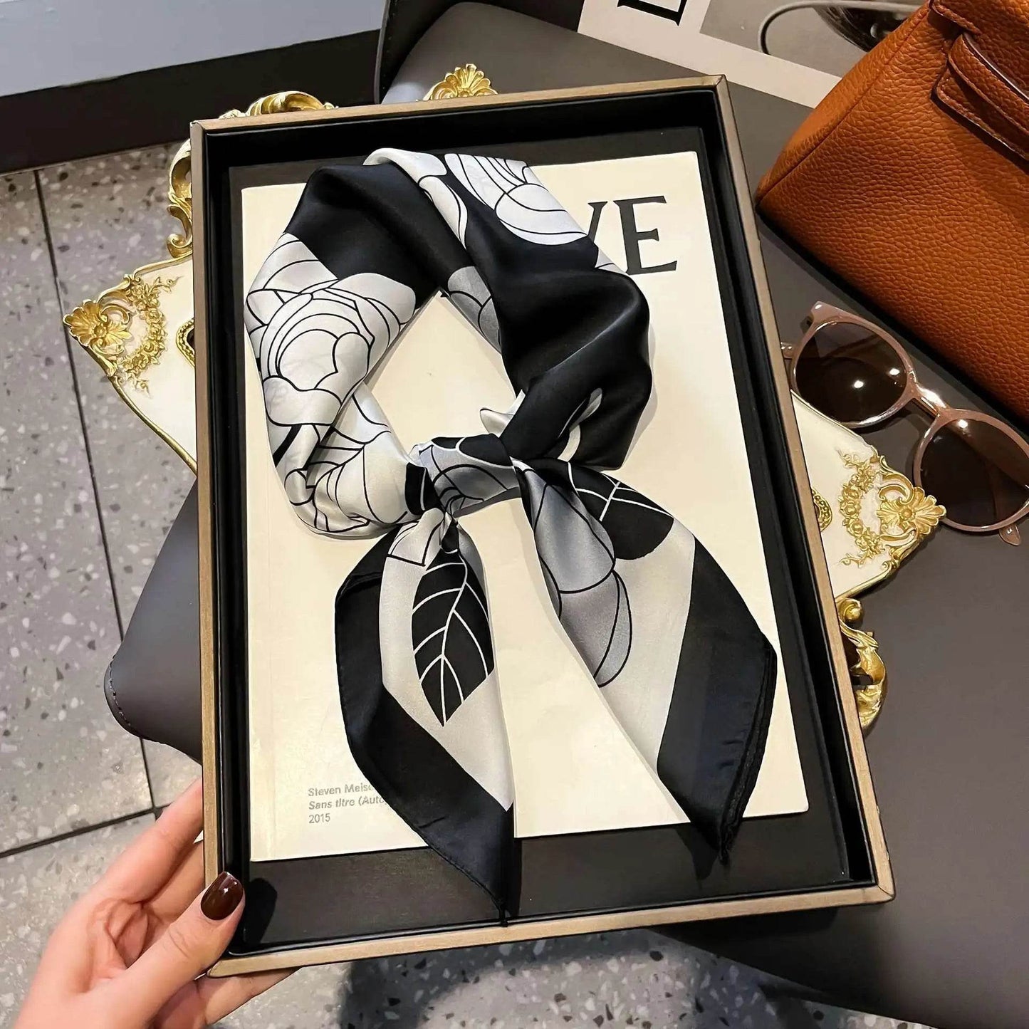 2025 NEW Hijab Head Girl Luxury Silk Square Plaid Scarf Women Satin Neck Hair Tie Band Soft Work Neckerchife Organza Scarf - AIAZ