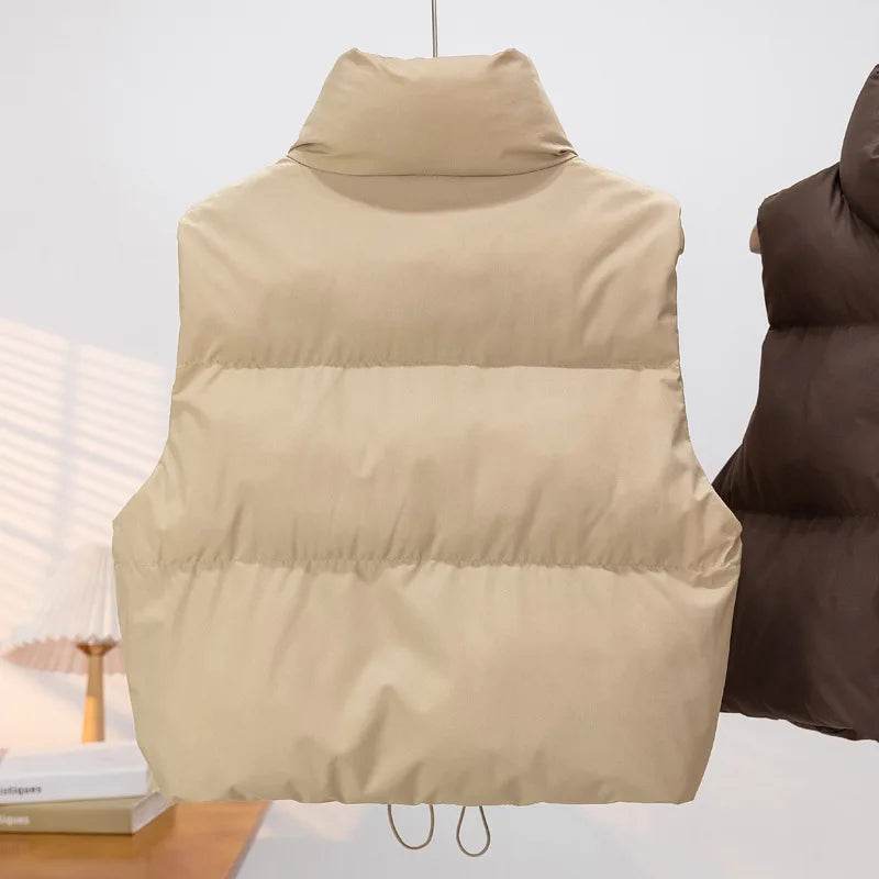 Elegant Chic Vests Fashionable Sleeveless Stand Collar Zipper Basic Autumn Winter Jacket Thick Warm Casual Women Vest Jacket ﻿ - AIAZ