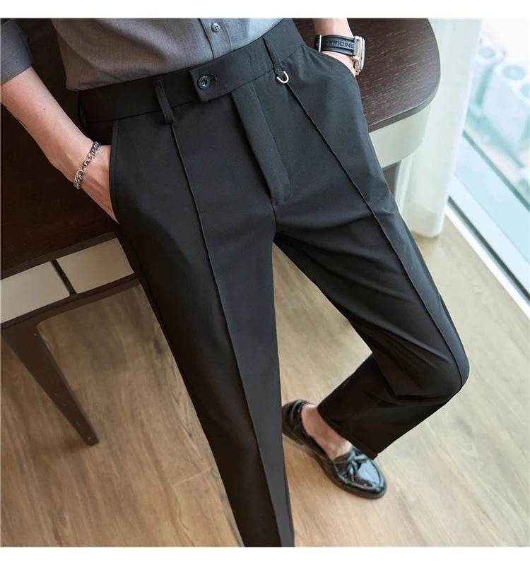Men's business casual trousers, daily formal work pants, 2024 new high quality, plain color versatile ankle-length trousers. - AIAZ
