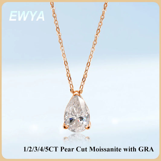 EWYA Solitaire Pear Cut 1-5CT D Color Moissanite Diamond Pendant for Women 925 Silver Plated 18k Rose Gold Chain Necklace GRA