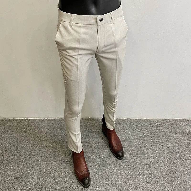 Men Suit Pants Formal Trousers Pantalone Hombre Stretch Slim Solid Color Casual Dress Full Length Pants Fashion New Men Clothing - AIAZ