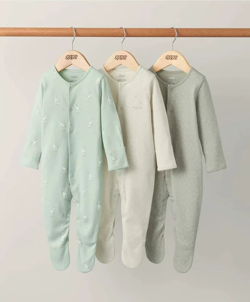 IYEAL 2025 Spring Newborn Clothing Infant Jumpsuits 100% Cotton Long Sleeve Baby Boys Girls Clothes Pajamas 3Pcs/Lot