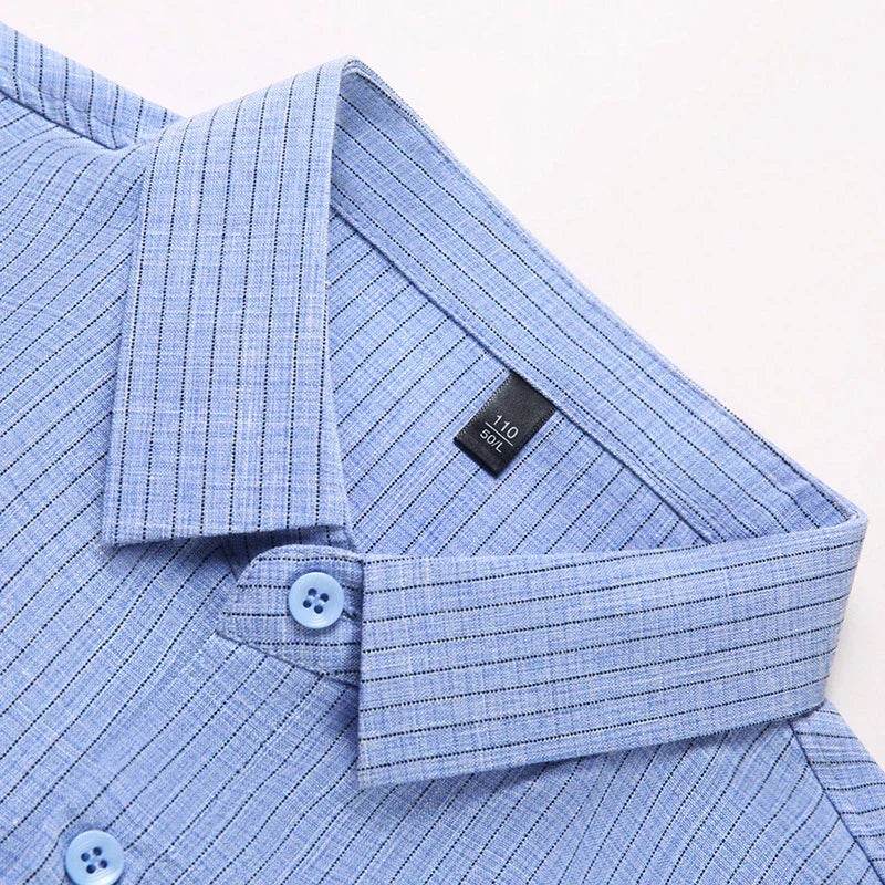 2025 Men's Business Casual Plaid Linen Short Sleeved Shirt Comfortable Top - AIAZ