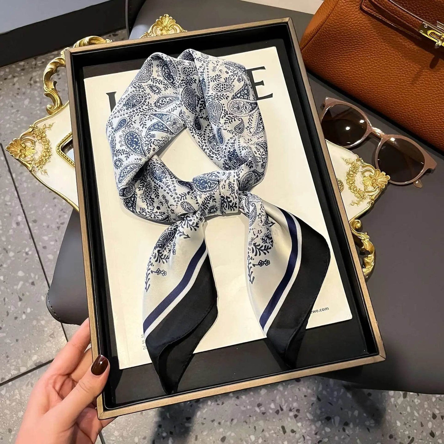 2025 NEW Hijab Head Girl Luxury Silk Square Plaid Scarf Women Satin Neck Hair Tie Band Soft Work Neckerchife Organza Scarf - AIAZ