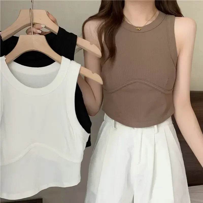 Women Crop Tops Sexy Solid Camisole One-piece Tube Top Seamless Sports Tank Top Wireless Underwear Padded Bra Bralette Vest - AIAZ