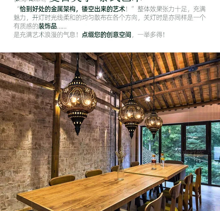 Southeast Asian Pendant Lights Antique Hollow Hanging Light Fixture Thai Arabian Restaurant Bedroom Moroccan Decorative Lamps