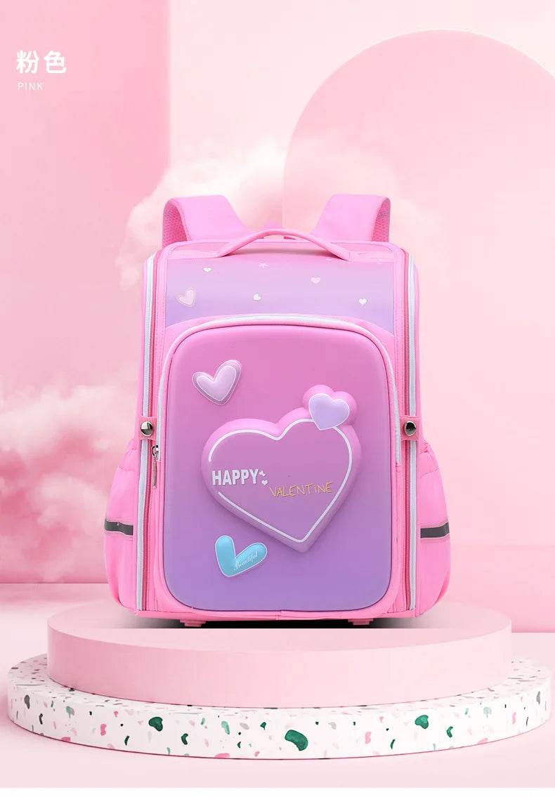 primary school bags for girls cute cartoon love heart pink school backpack student bookbag elementary school kids backpack - AIAZ