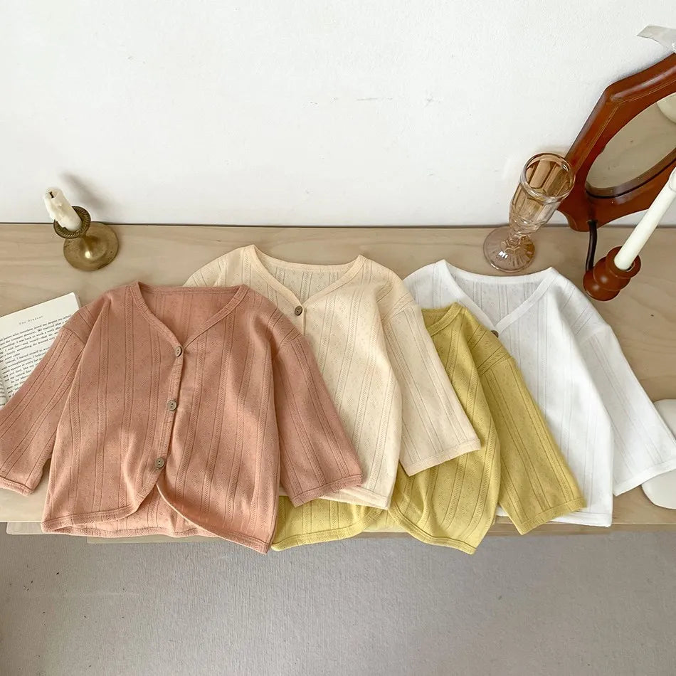 Kids Clothes Toddler Summer Jacket Infant Korean Casual Tops Boys Girls Lightweight Long Sleeve Outerwear Solid Color Cardigan